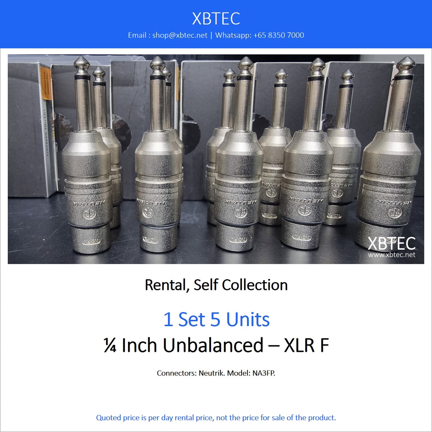 (Rental, Self Collection) 1/4 Inch Unbalanced – XLR F Converter