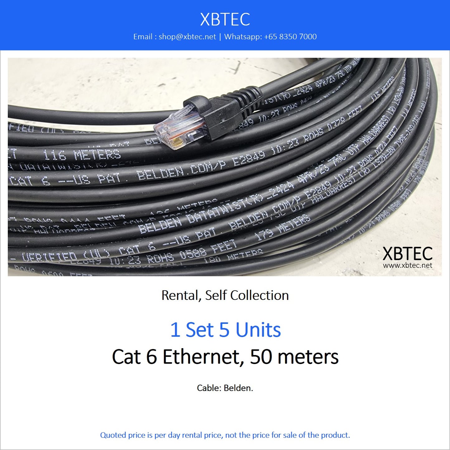 (Rental, Self Collection) Belden Cat6 Ethernet Cable, 50 meters