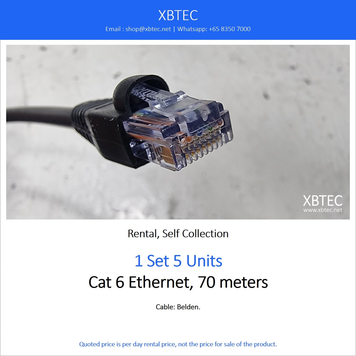 (Rental, Self Collection) Belden Cat6 Ethernet Cable, 70 meters