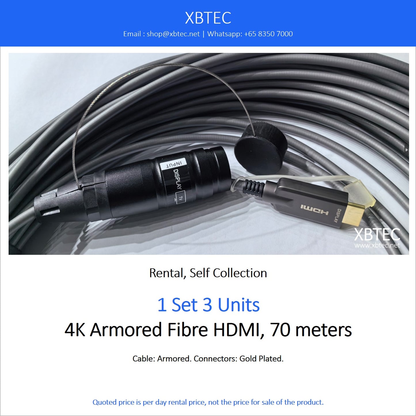 (Rental, Self Collection) 4K Armored Fibre HDMI, 70 meters