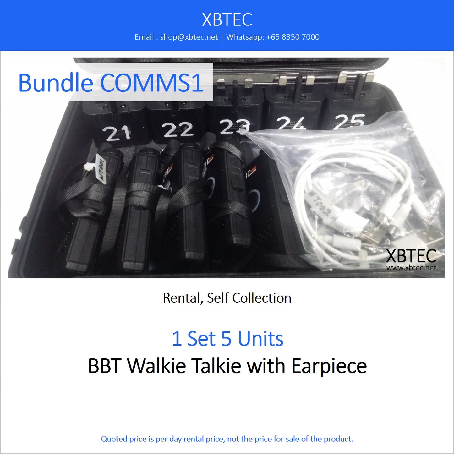 (Rental, Self Collection) Bundle COMMS01. BBT Walkie Talkie with Earpiece.