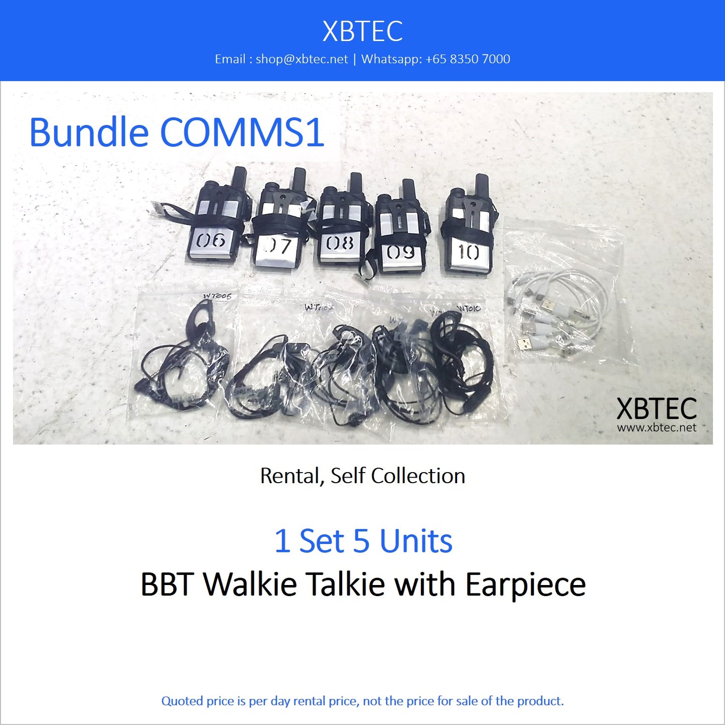 (Rental, Self Collection) Bundle COMMS01. BBT Walkie Talkie with Earpiece.