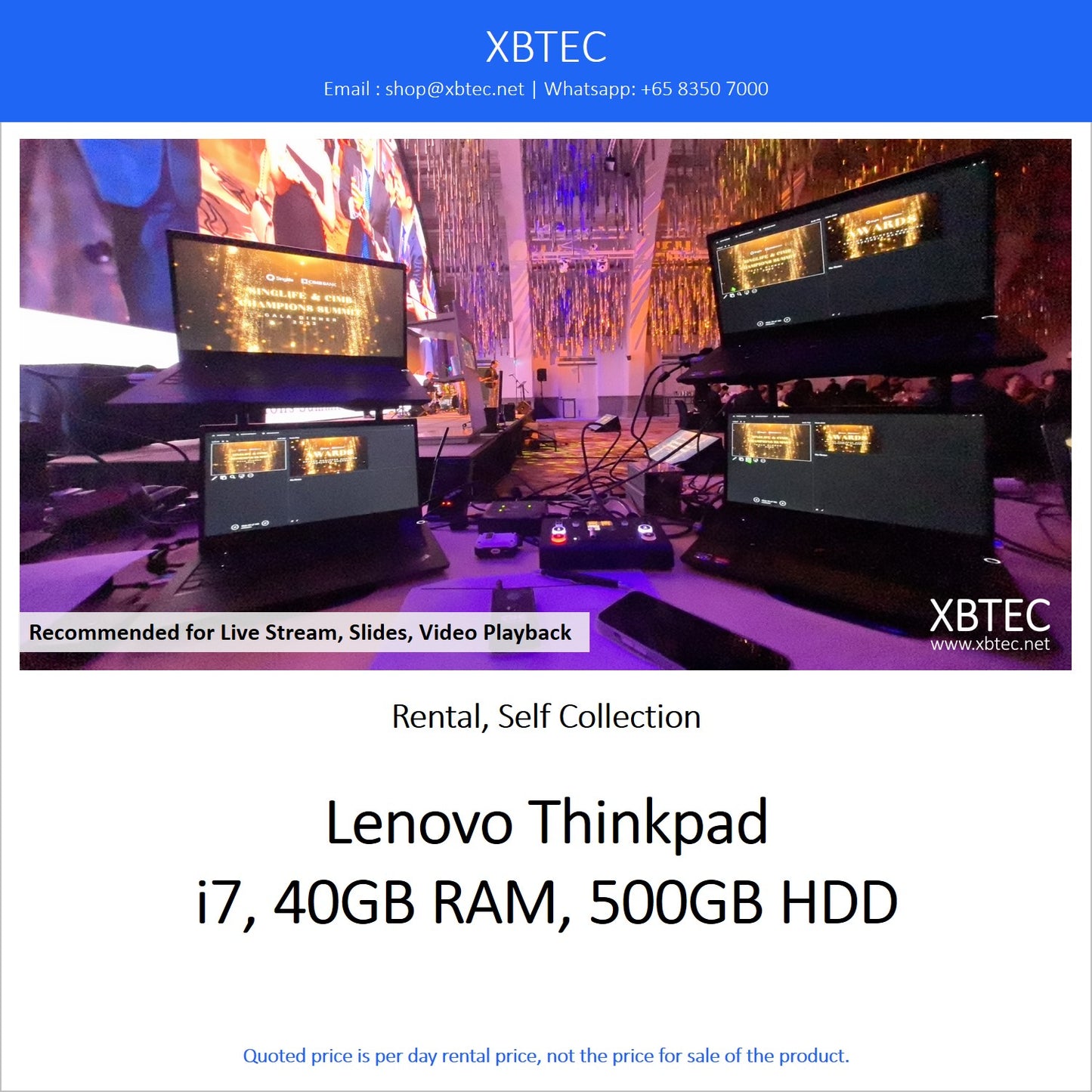 (Rental, Self Collection) Lenovo Thinkpad, i7, 40GB RAM, 500GB HDD