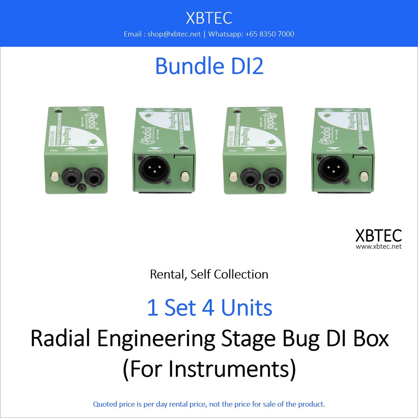 (Rental, Self Collection) Bundle DI02. Radial Engineering StageBug DI Box.