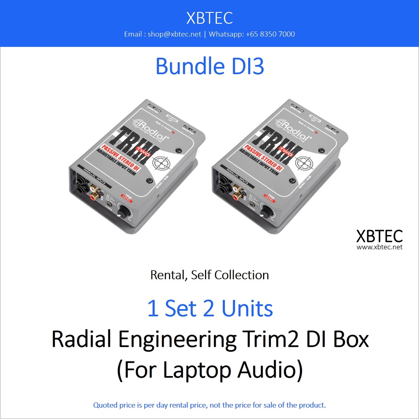 (Rental, Self Collection) Bundle DI03. Radial Engineering Trim2 DI Box.