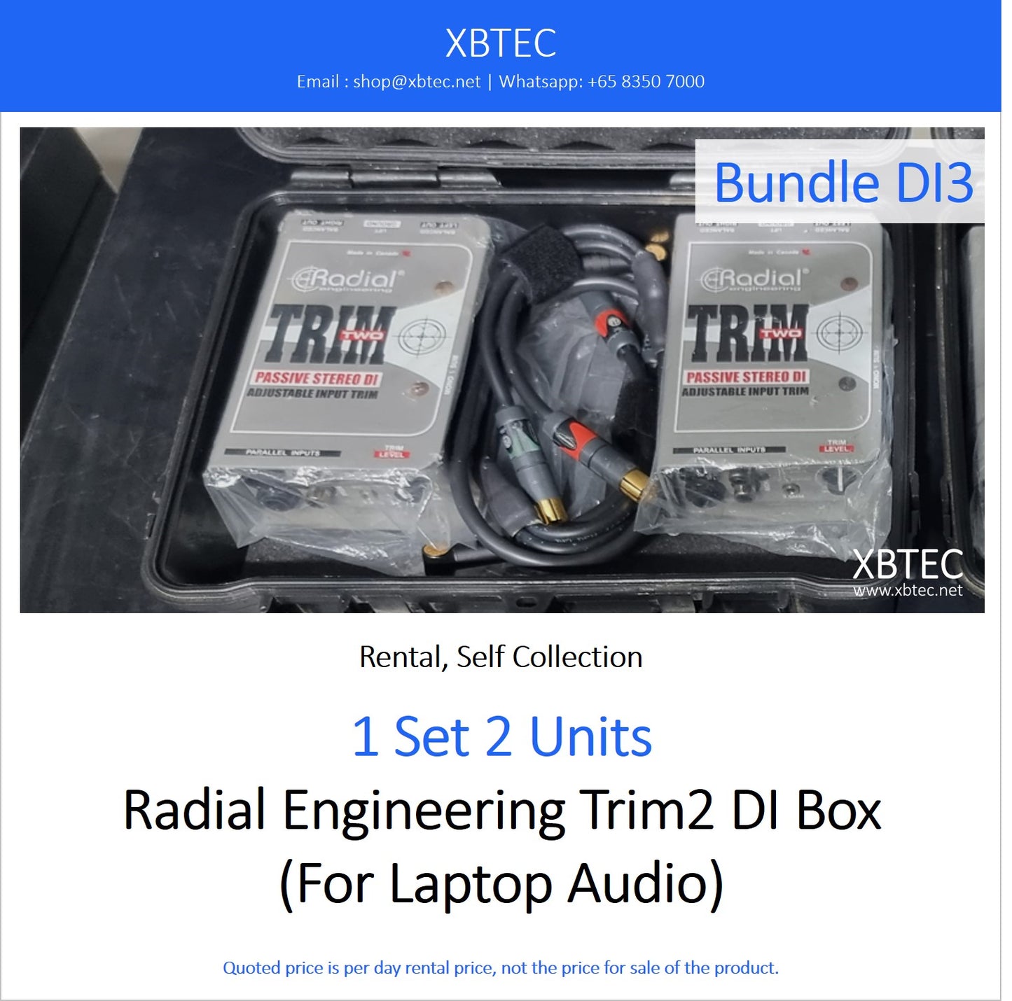 (Rental, Self Collection) Bundle DI03. Radial Engineering Trim2 DI Box.