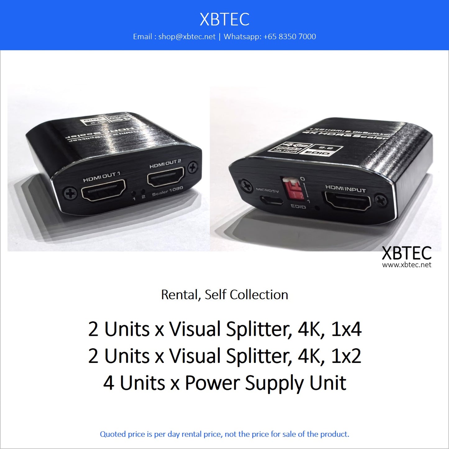 (Rental, Self Collection) Bundle. Visual Splitter, 4K, 1x4. Visual Splitter, 4K, 1x2.
