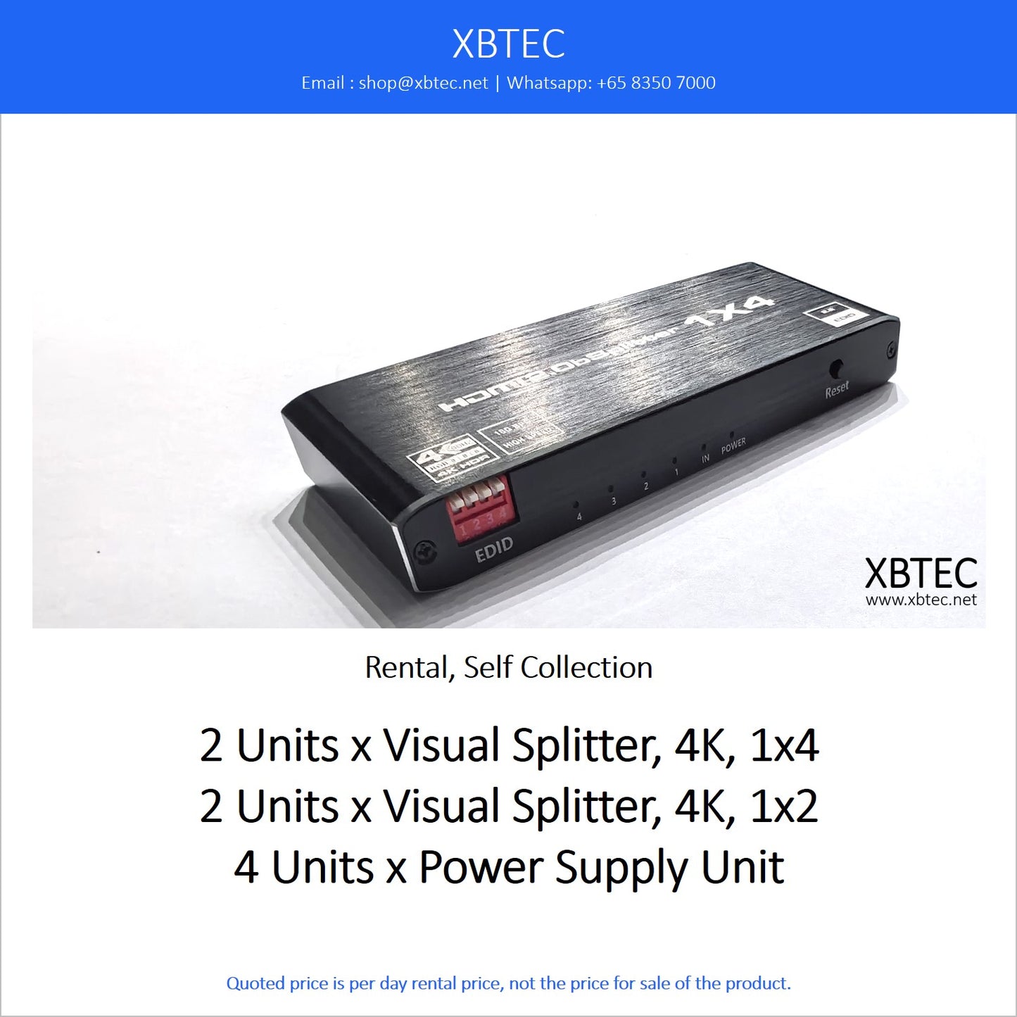 (Rental, Self Collection) Bundle. Visual Splitter, 4K, 1x4. Visual Splitter, 4K, 1x2.