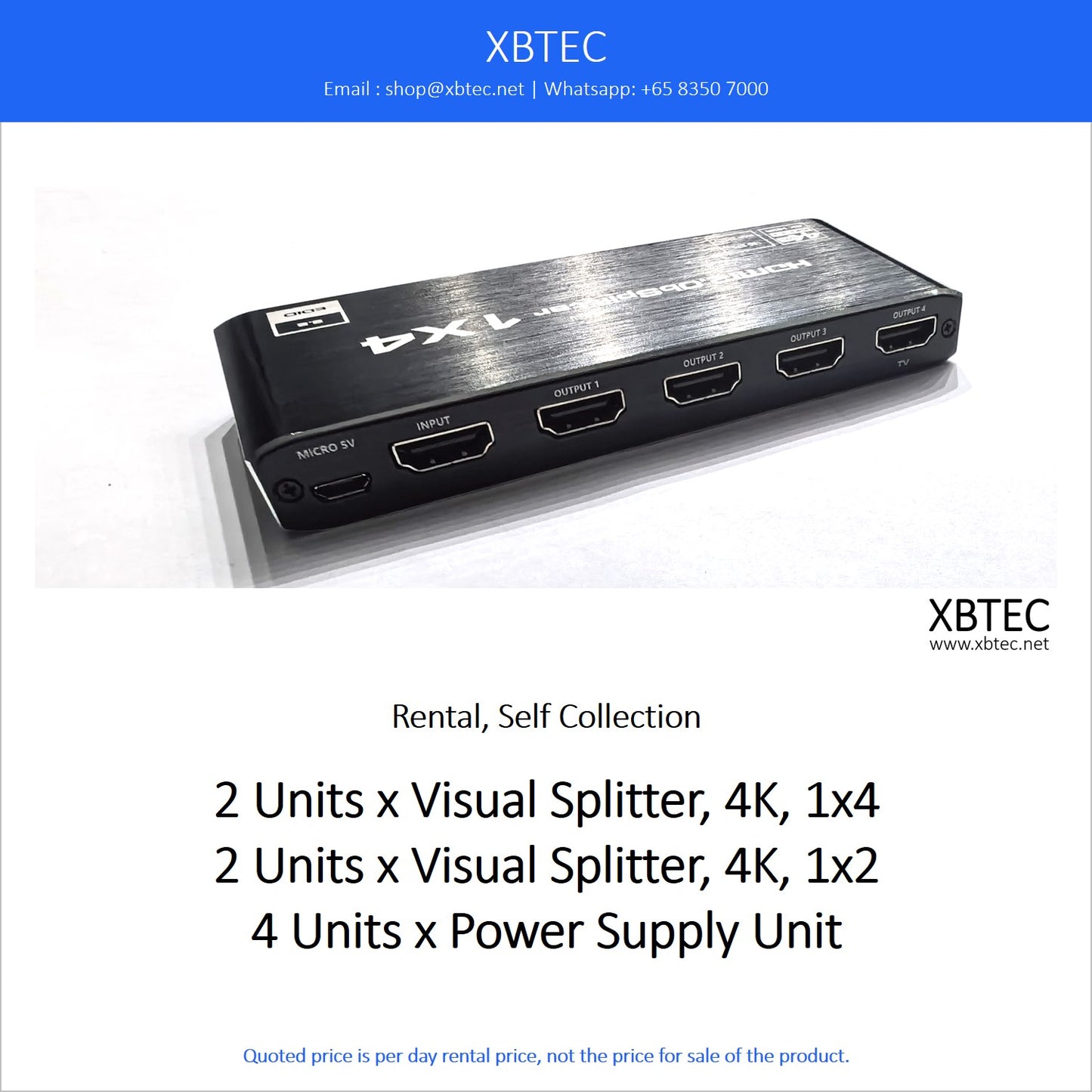 (Rental, Self Collection) Bundle. Visual Splitter, 4K, 1x4. Visual Splitter, 4K, 1x2.