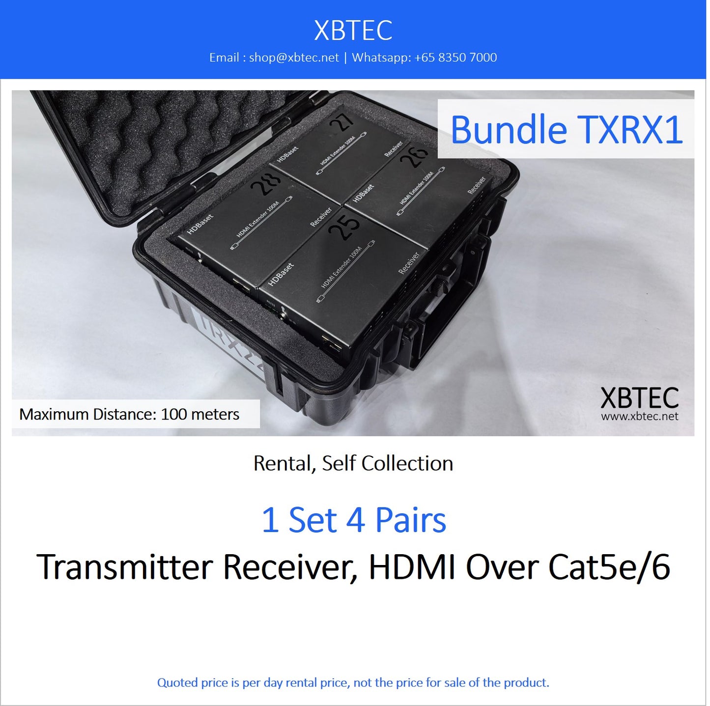 (Rental, Self Collection) Bundle TXRX01. Transmitter Receiver, HDMI Over Cat5e/6.