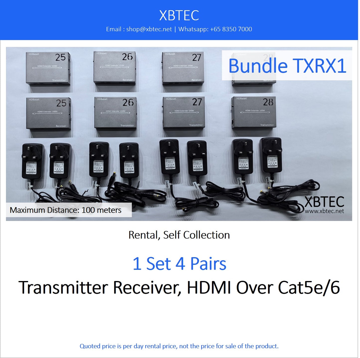 (Rental, Self Collection) Bundle TXRX01. Transmitter Receiver, HDMI Over Cat5e/6.