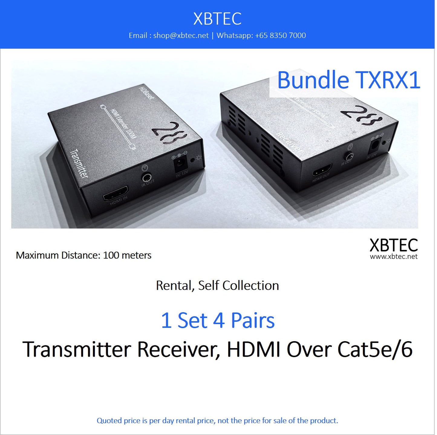 (Rental, Self Collection) Bundle TXRX01. Transmitter Receiver, HDMI Over Cat5e/6.