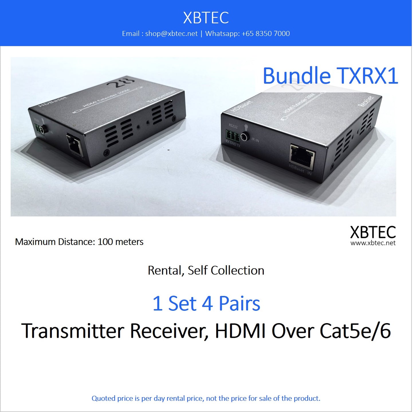 (Rental, Self Collection) Bundle TXRX01. Transmitter Receiver, HDMI Over Cat5e/6.