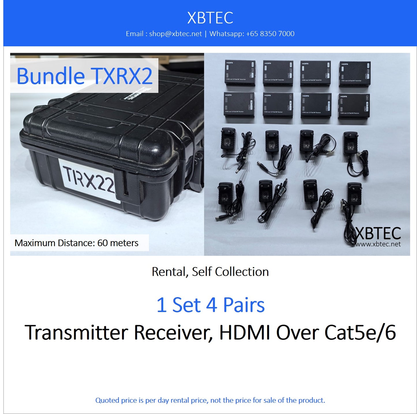 (Rental, Self Collection) Bundle TXRX02. Transmitter Receiver, HDMI Over Cat5e/6.