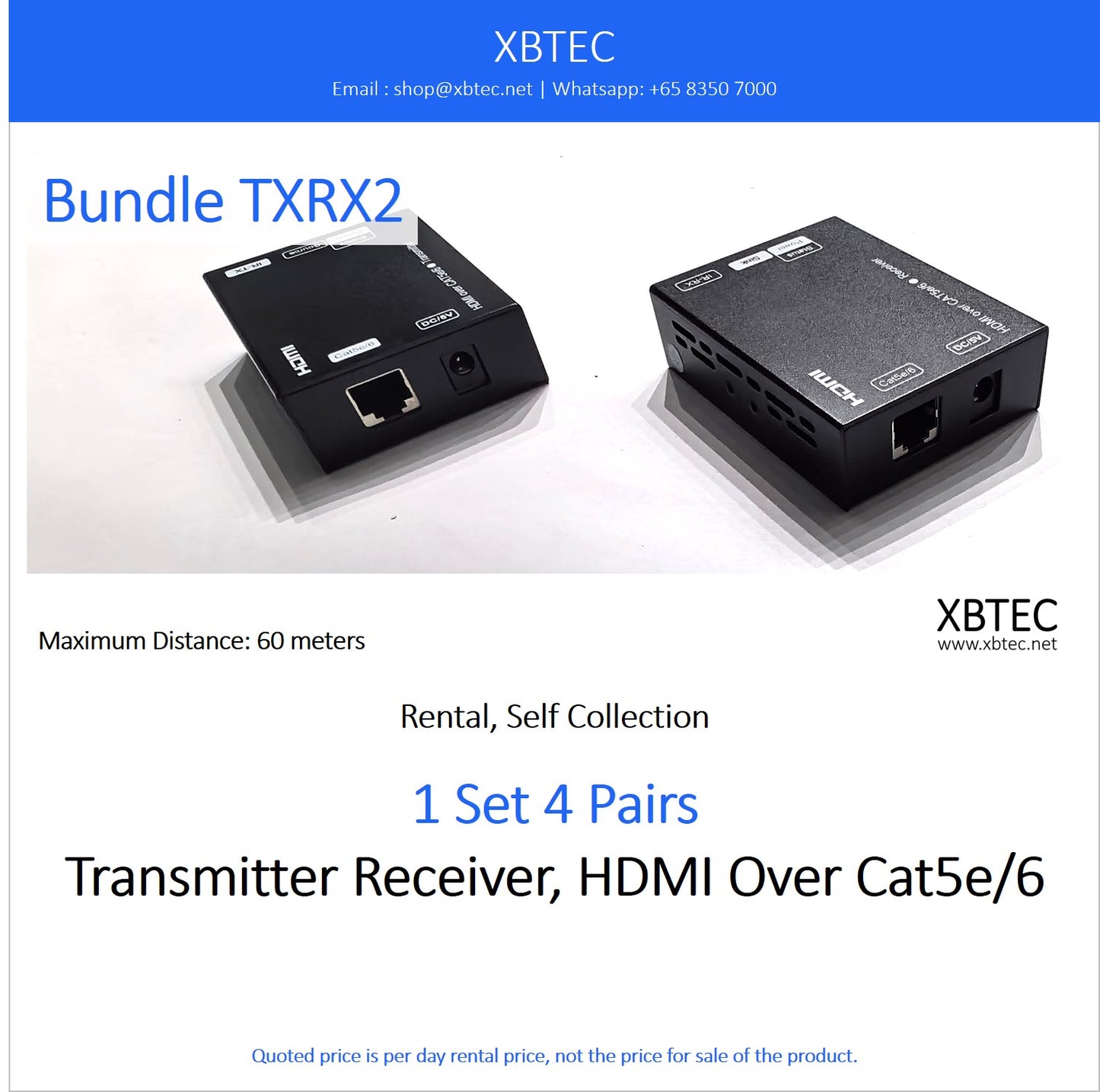 (Rental, Self Collection) Bundle TXRX02. Transmitter Receiver, HDMI Over Cat5e/6.