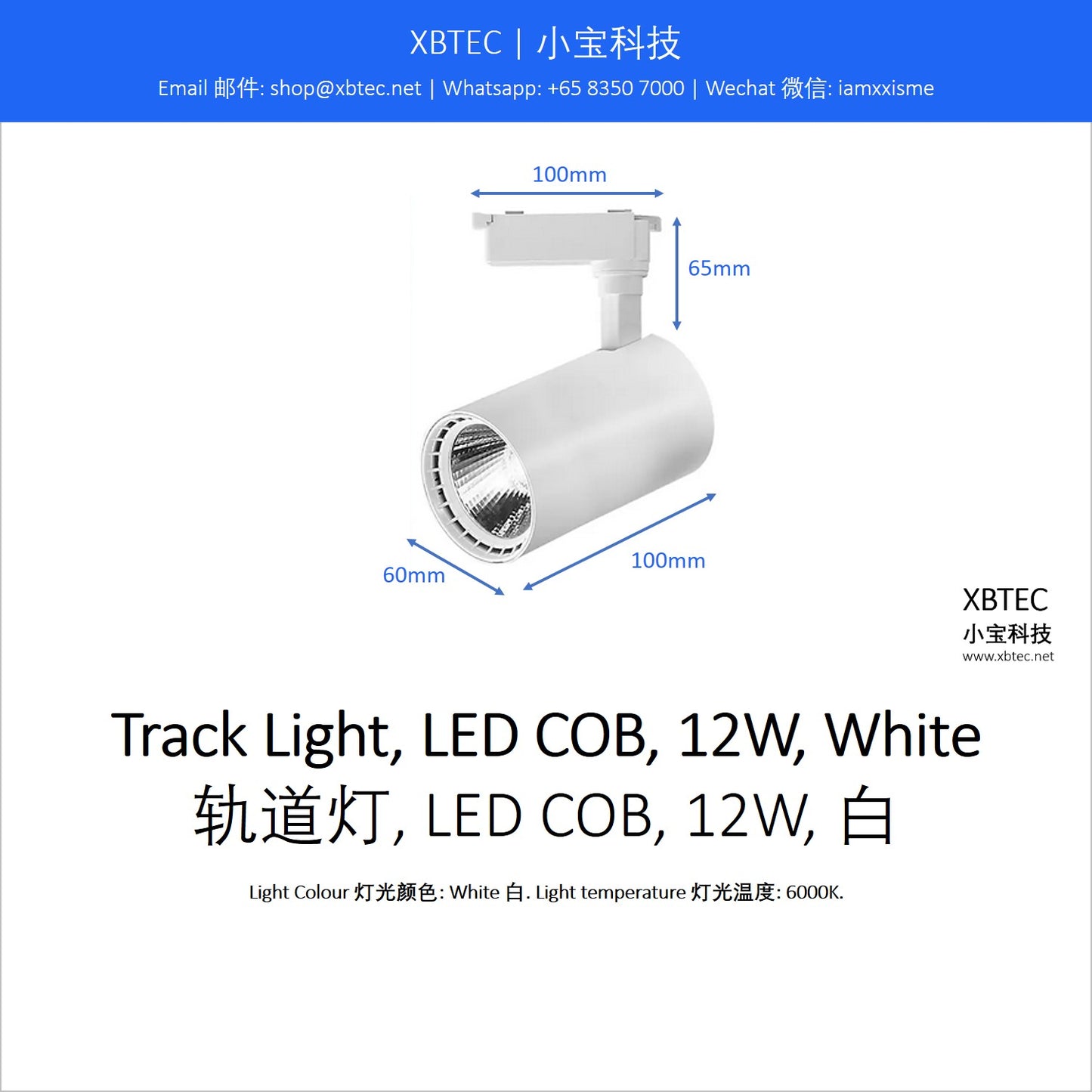 Track Light, LED COB, 12W, White. 轨道灯, LED COB, 12W, 白.