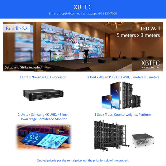 (Rental, Setup and Strike Included) Bundle S02. Absen P3.9 LED Wall, 5 Meters x 3 Meters. 43 Inch Down Stage Confidence Monitor.