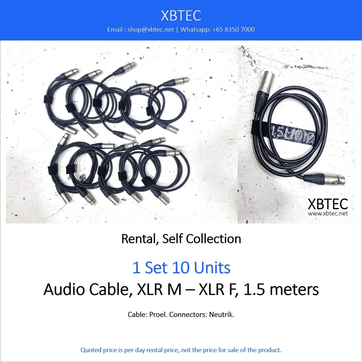 (Rental, Self Collection) Audio Cable, XLR M – XLR F, 1.5 meters