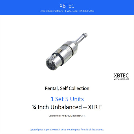 (Rental, Self Collection) 1/4 Inch Unbalanced – XLR F Converter