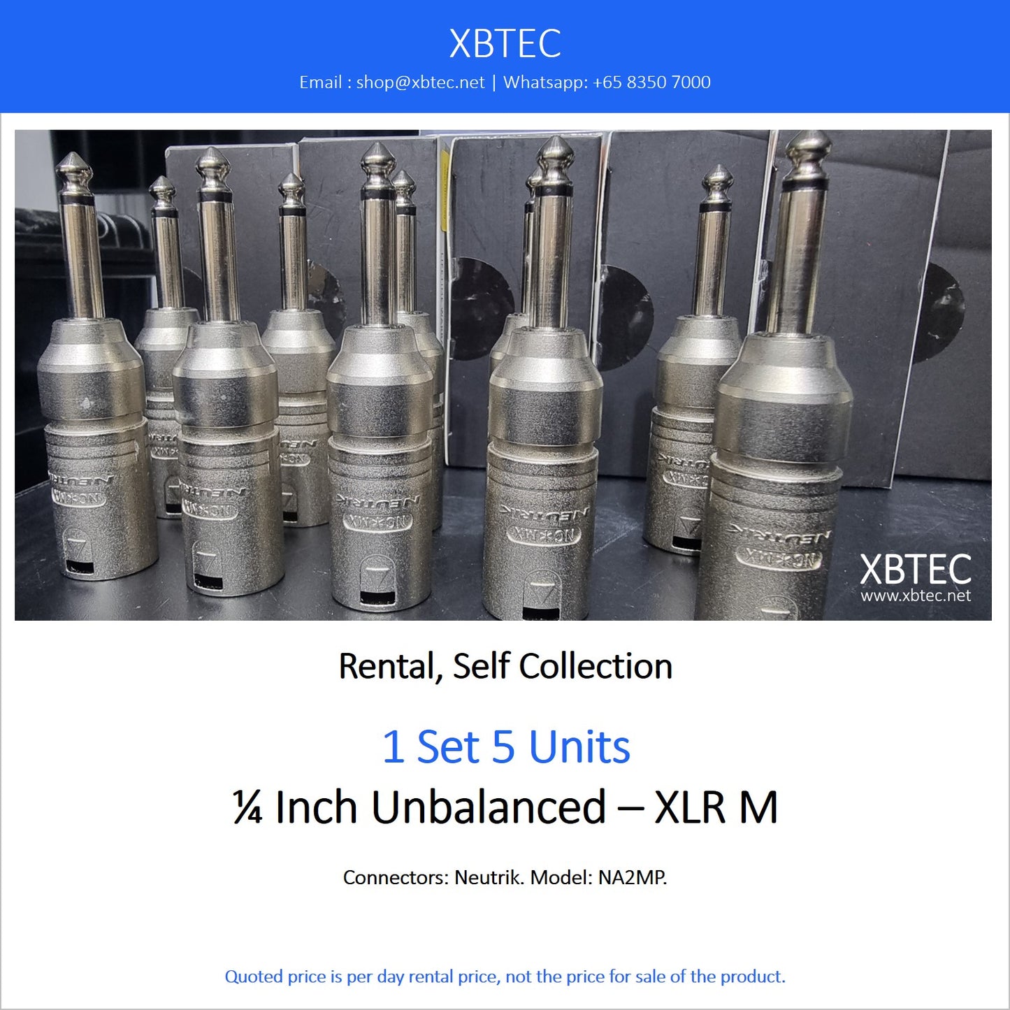 (Rental, Self Collection) 1/4 Inch Unbalanced – XLR M Converter