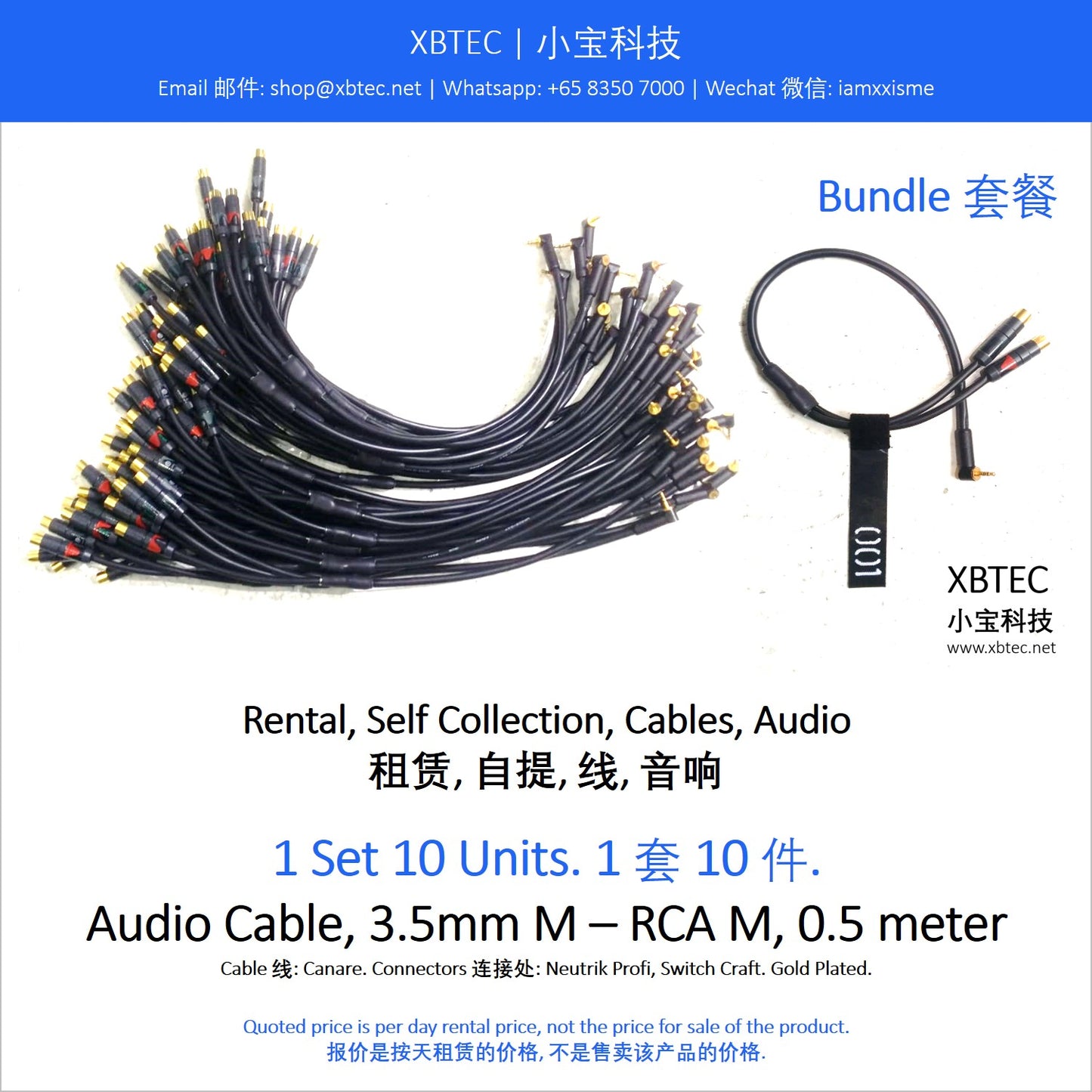 (Rental, Self Collection, Cables, Audio | 租赁, 自提, 线, 音响) Audio Cable, 3.5mm M - RCA M , 0.5 meter