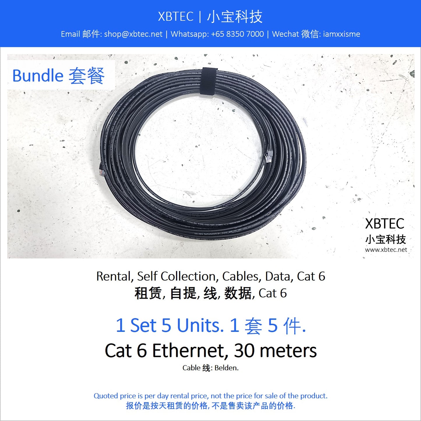 (Rental, Self Collection, Cables, Data, Cat6 | 租赁, 自提, 线, 数据, CAT6) Belden Cat6 Ethernet Cable, 30 meters