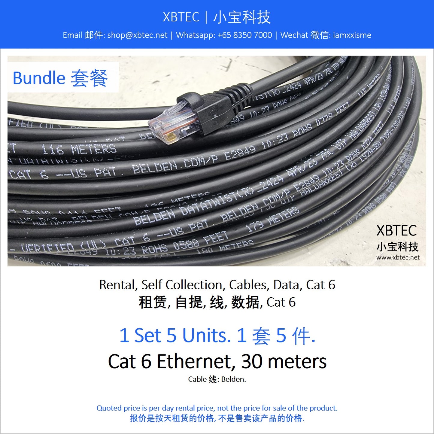 (Rental, Self Collection, Cables, Data, Cat6 | 租赁, 自提, 线, 数据, CAT6) Belden Cat6 Ethernet Cable, 30 meters