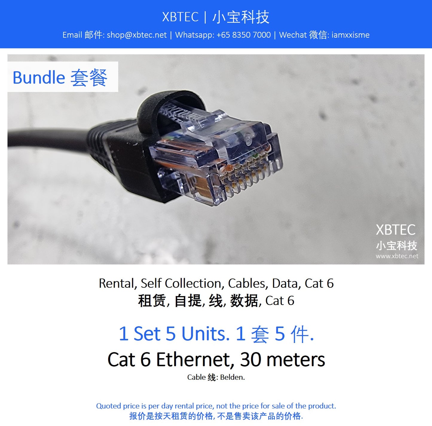 (Rental, Self Collection, Cables, Data, Cat6 | 租赁, 自提, 线, 数据, CAT6) Belden Cat6 Ethernet Cable, 30 meters