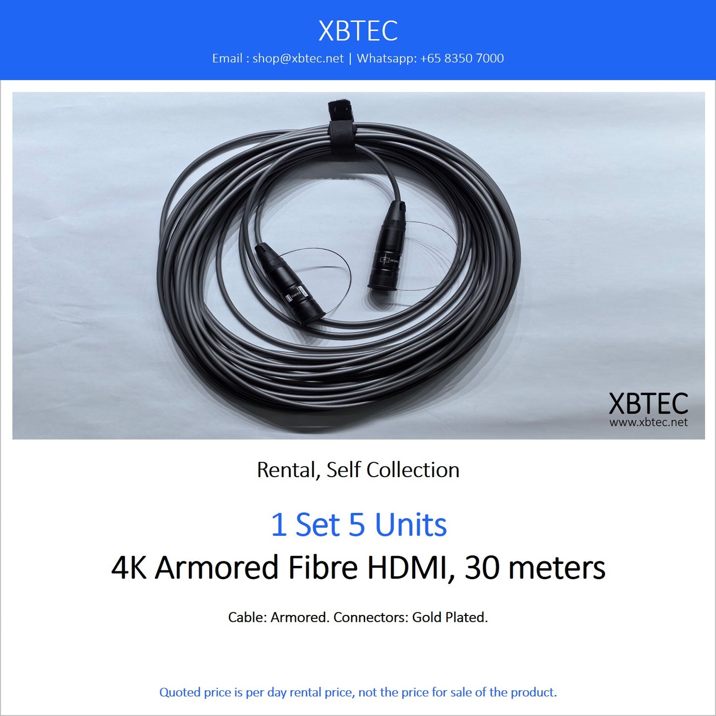 (Rental, Self Collection) 4K Armored Fibre HDMI, 30 meters