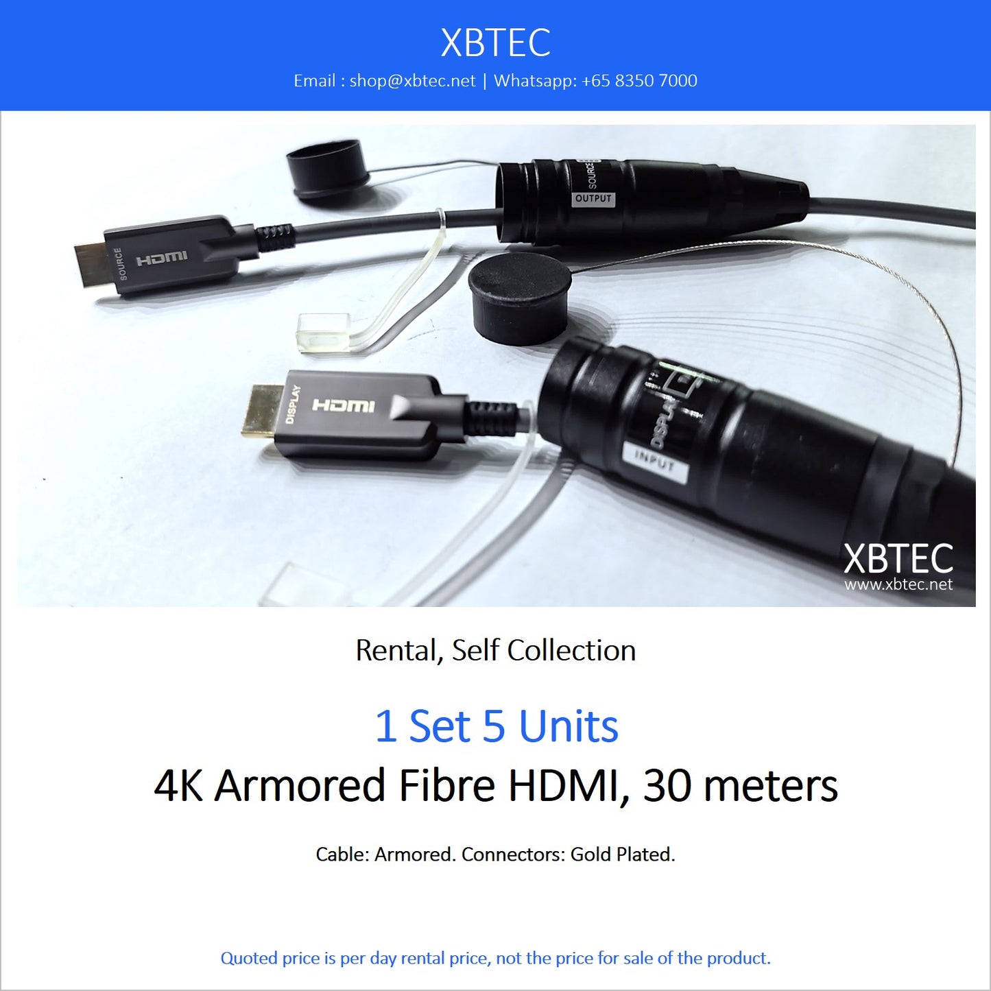 (Rental, Self Collection) 4K Armored Fibre HDMI, 30 meters