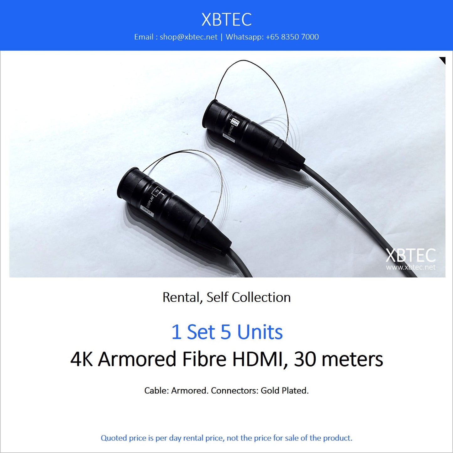 (Rental, Self Collection) 4K Armored Fibre HDMI, 30 meters