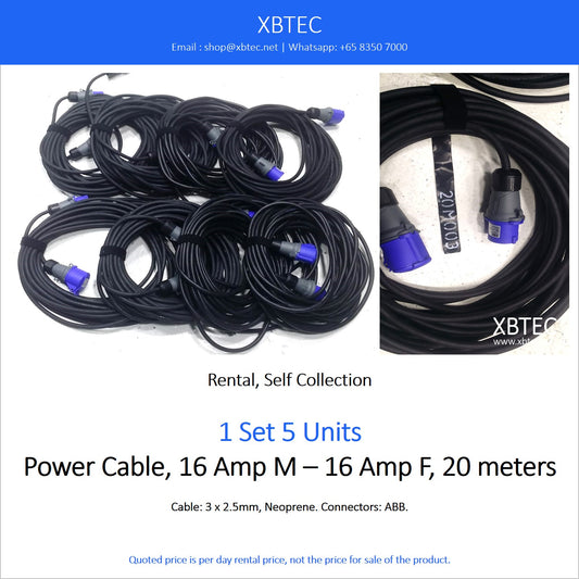 (Rental, Self Collection) Power Cable, 16 Amp M – 16 Amp F, 20 Meter