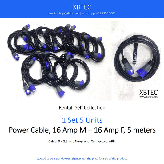 (Rental, Self Collection) Power Cable, 16 Amp M – 16 Amp F, 5 Meters