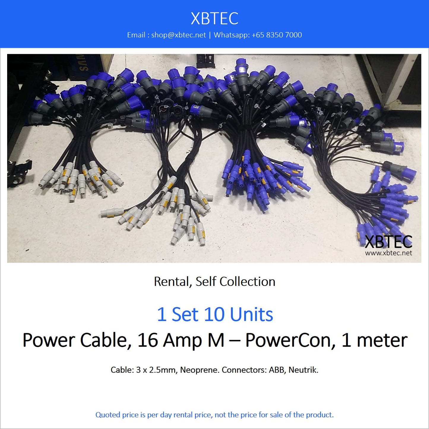 (Rental, Self Collection) Power Cable, 16 Amp M – PowerCon, 1 Meter