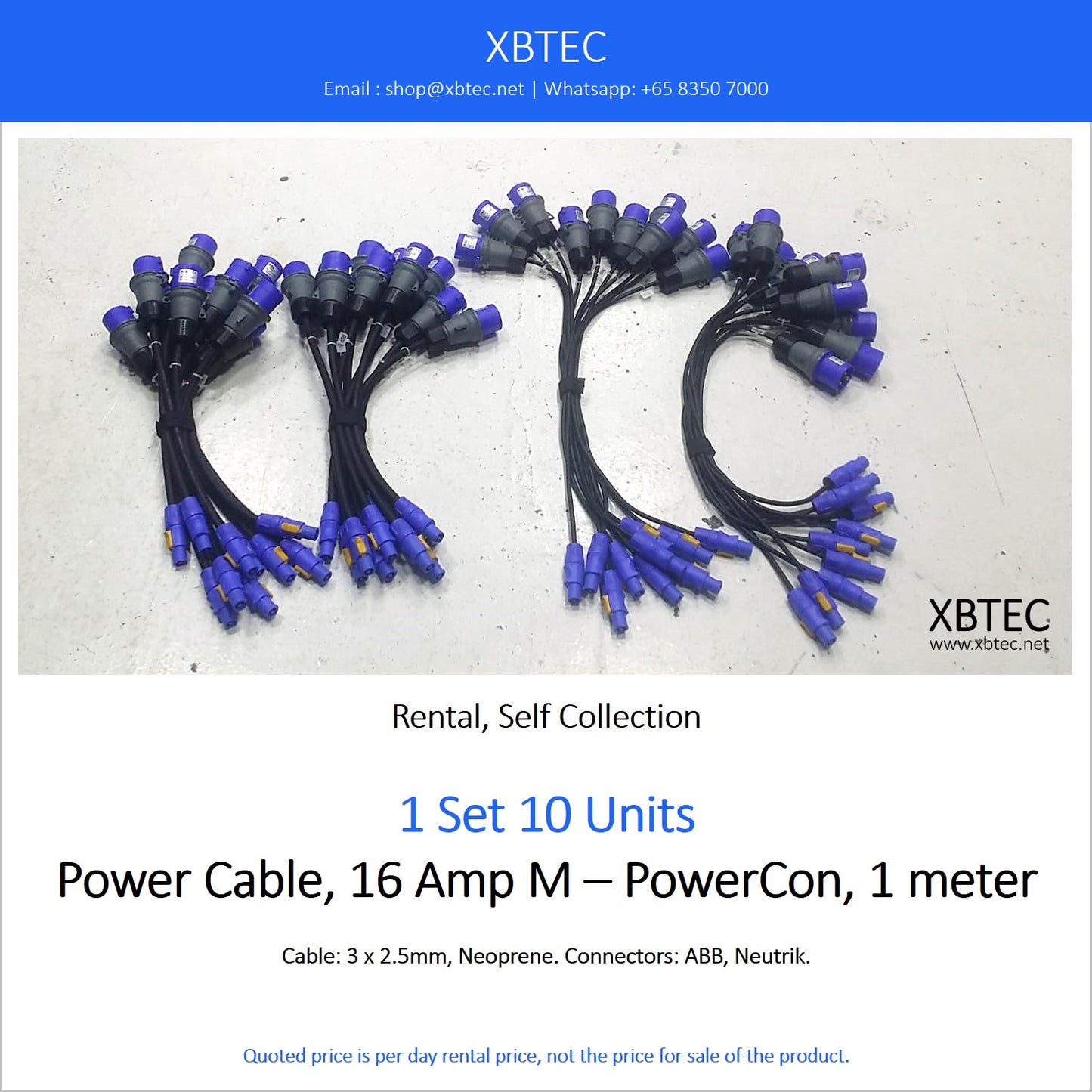 (Rental, Self Collection) Power Cable, 16 Amp M – PowerCon, 1 Meter