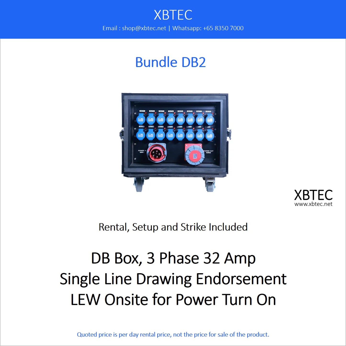 (Rental, Setup and Strike Included) Bundle DB2. DB Box, 3 Phase 32 Amp. Single Line Drawing Endorsement. LEW Onsite For Power Turn On.