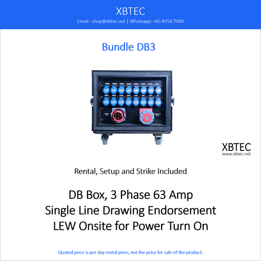 (Rental, Setup and Strike Included) Bundle DB3. DB Box, 3 Phase 63 Amp. Single Line Drawing Endorsement. LEW Onsite For Power Turn On.