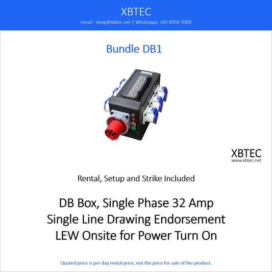 (Rental, Setup and Strike Included) Bundle DB1. DB Box, Single Phase 32 Amp. Single Line Drawing Endorsement. LEW Onsite For Power Turn On.