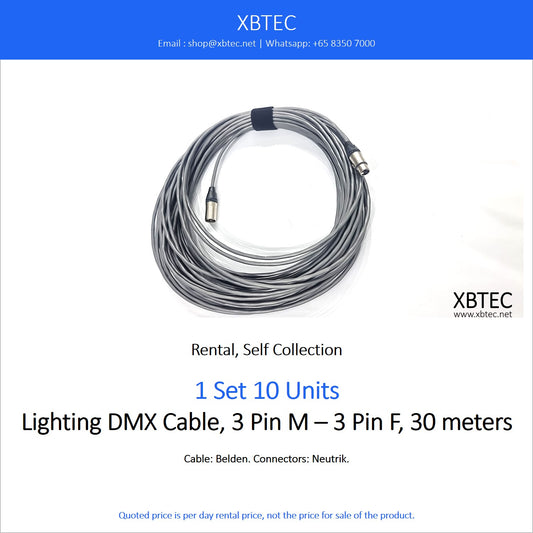 (Rental, Self Collection) Lighting DMX Cable, 3 Pin M - 3 Pin F, 30 meters