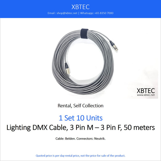 (Rental, Self Collection) Lighting DMX Cable, 3 Pin M - 3 Pin F, 50 meters