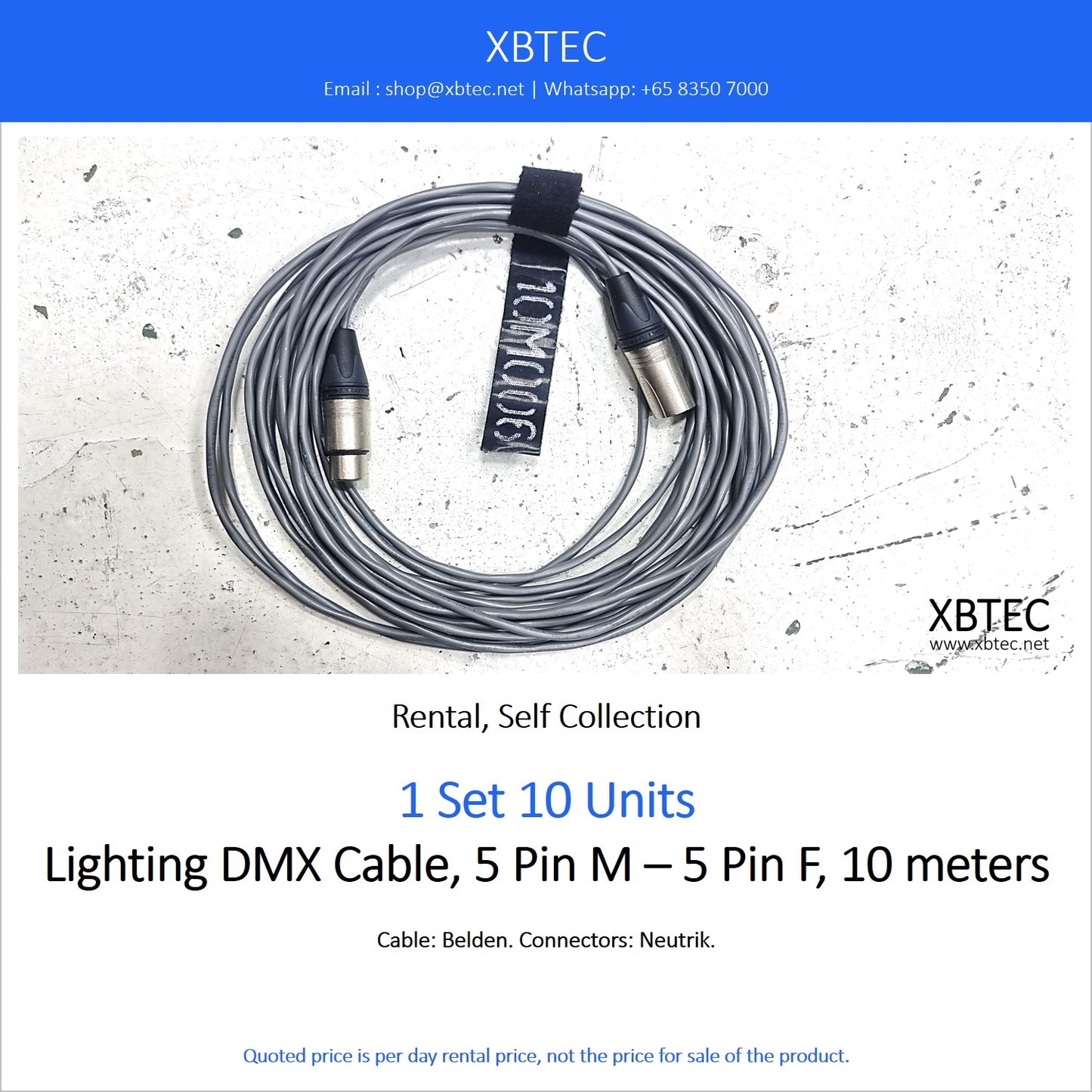 (Rental, Self Collection) Lighting DMX Cable, 5 Pin M - 5 Pin F, 10 meters