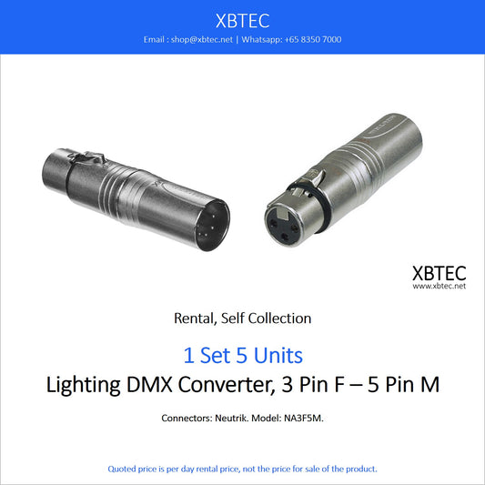 (Rental, Self Collection) Lighting DMX Converter, 3 Pin F – 5 Pin M