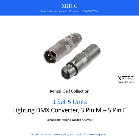 (Rental, Self Collection) Lighting DMX Converter, 3 Pin M – 5 Pin F