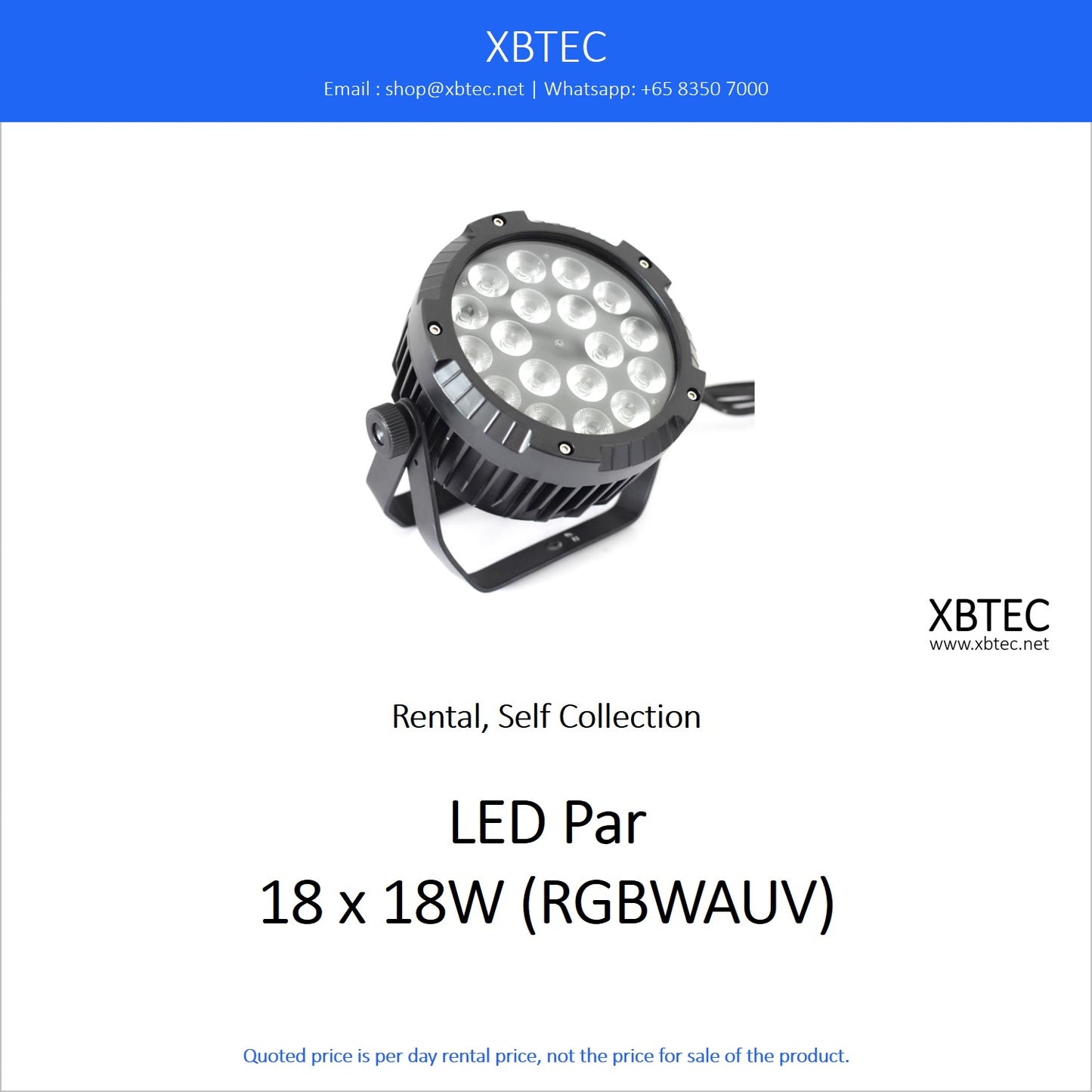 (Rental, Self Collection) LED Par 18 x 18W (RGBWAUV)