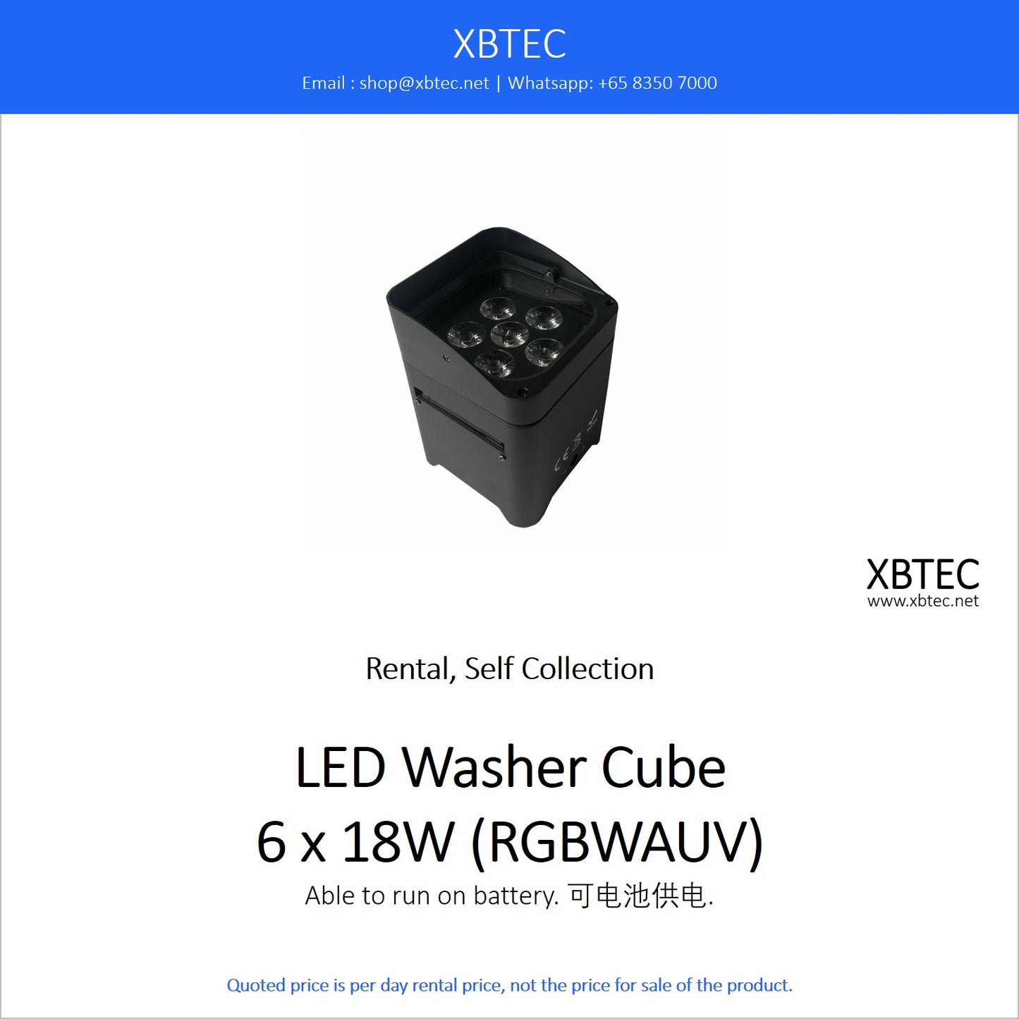 (Rental, Self Collection) LED Washer Cube 6 x 18W (RGBWAUV)