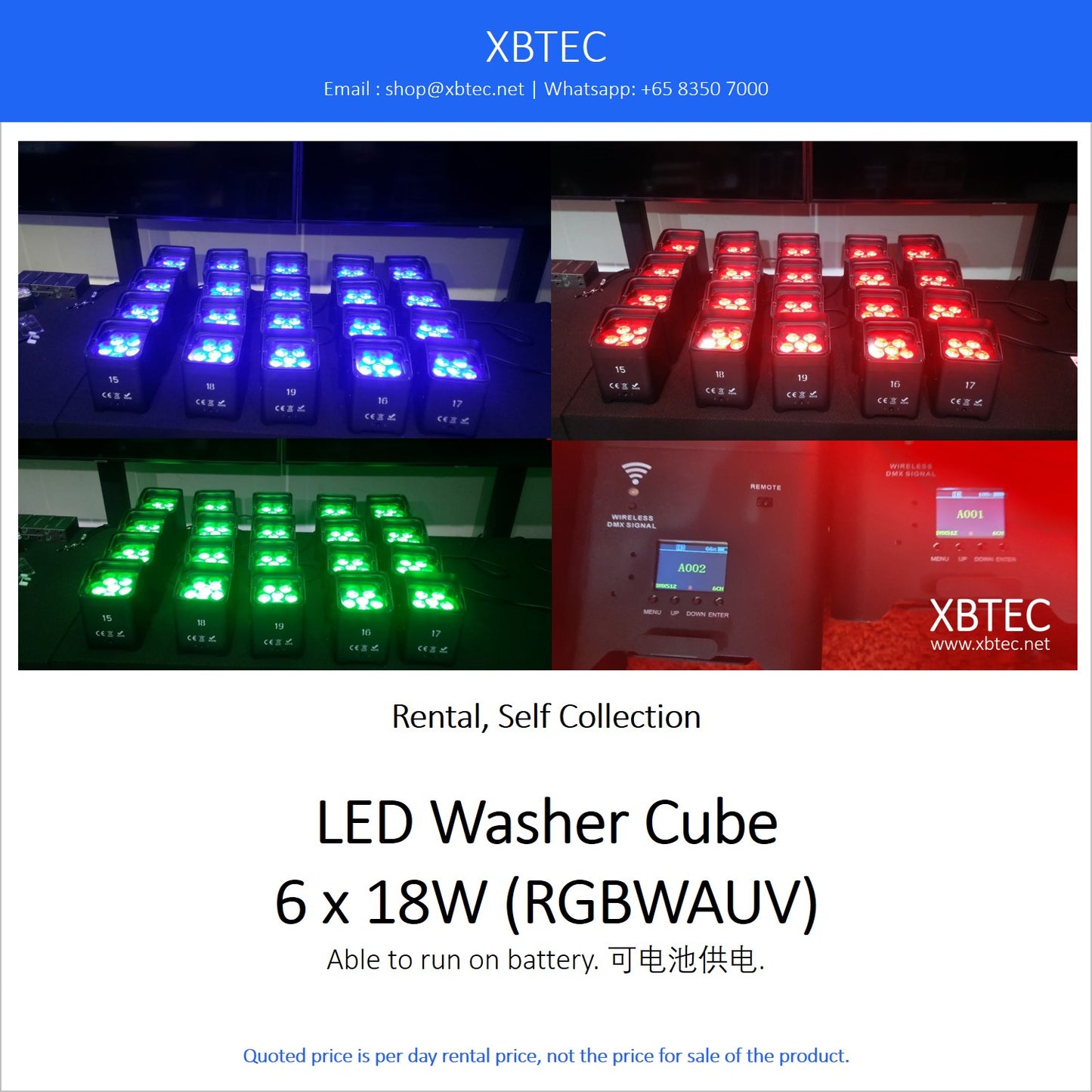 (Rental, Self Collection) LED Washer Cube 6 x 18W (RGBWAUV)