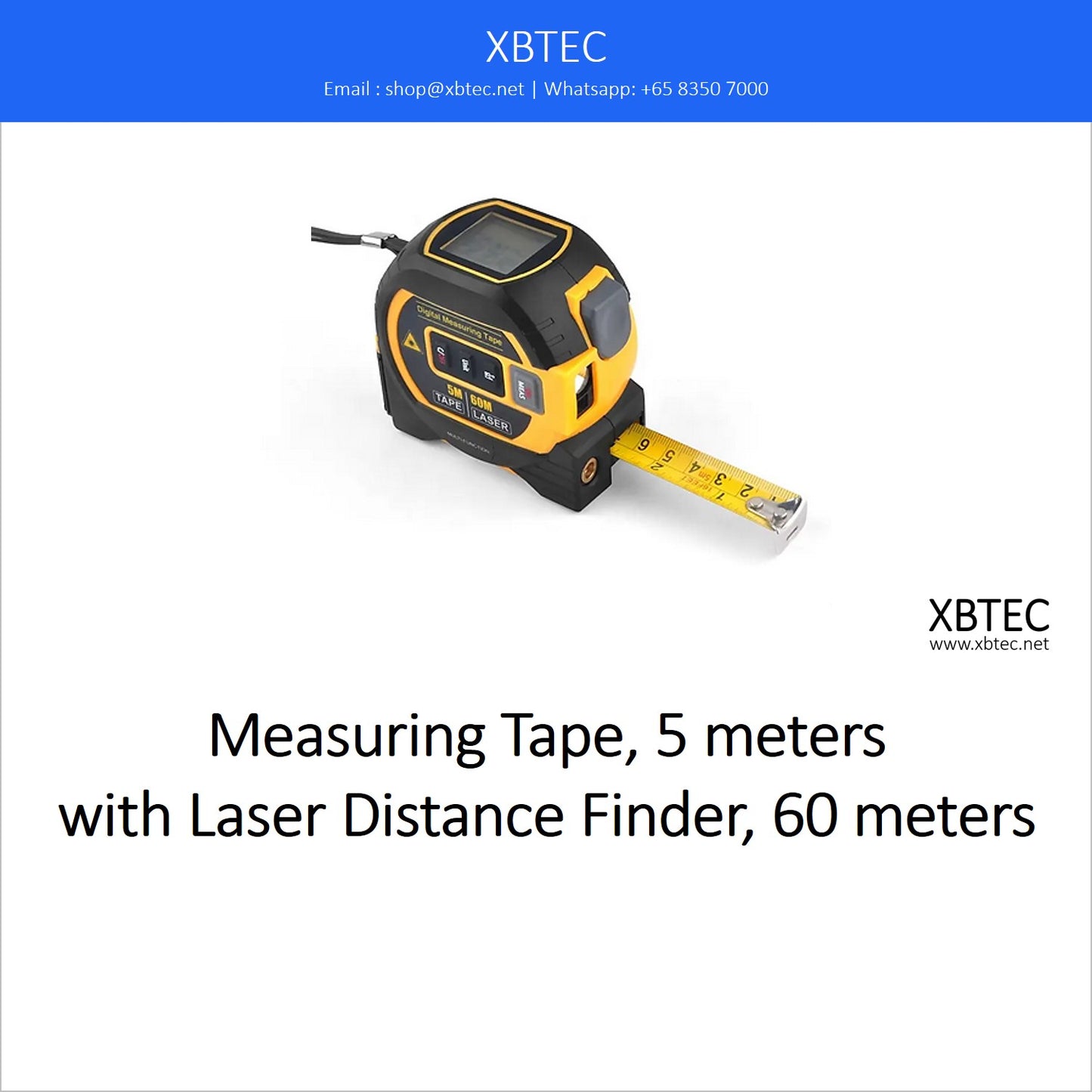 Tools, Measuring Tape, 5 meters with Laser Distance Finder, 60 meters