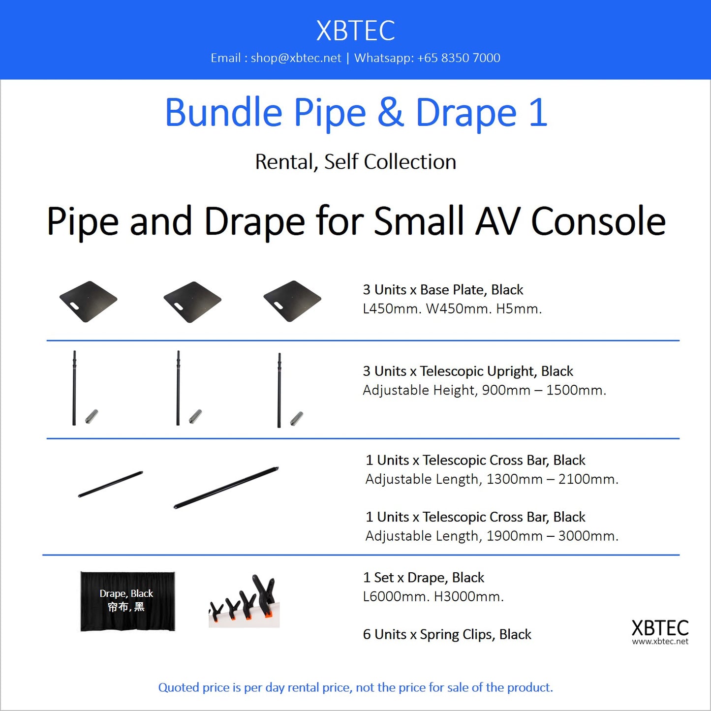 (Rental, Self Collection) Bundle Pipe & Drape 01. For Small AV Console.