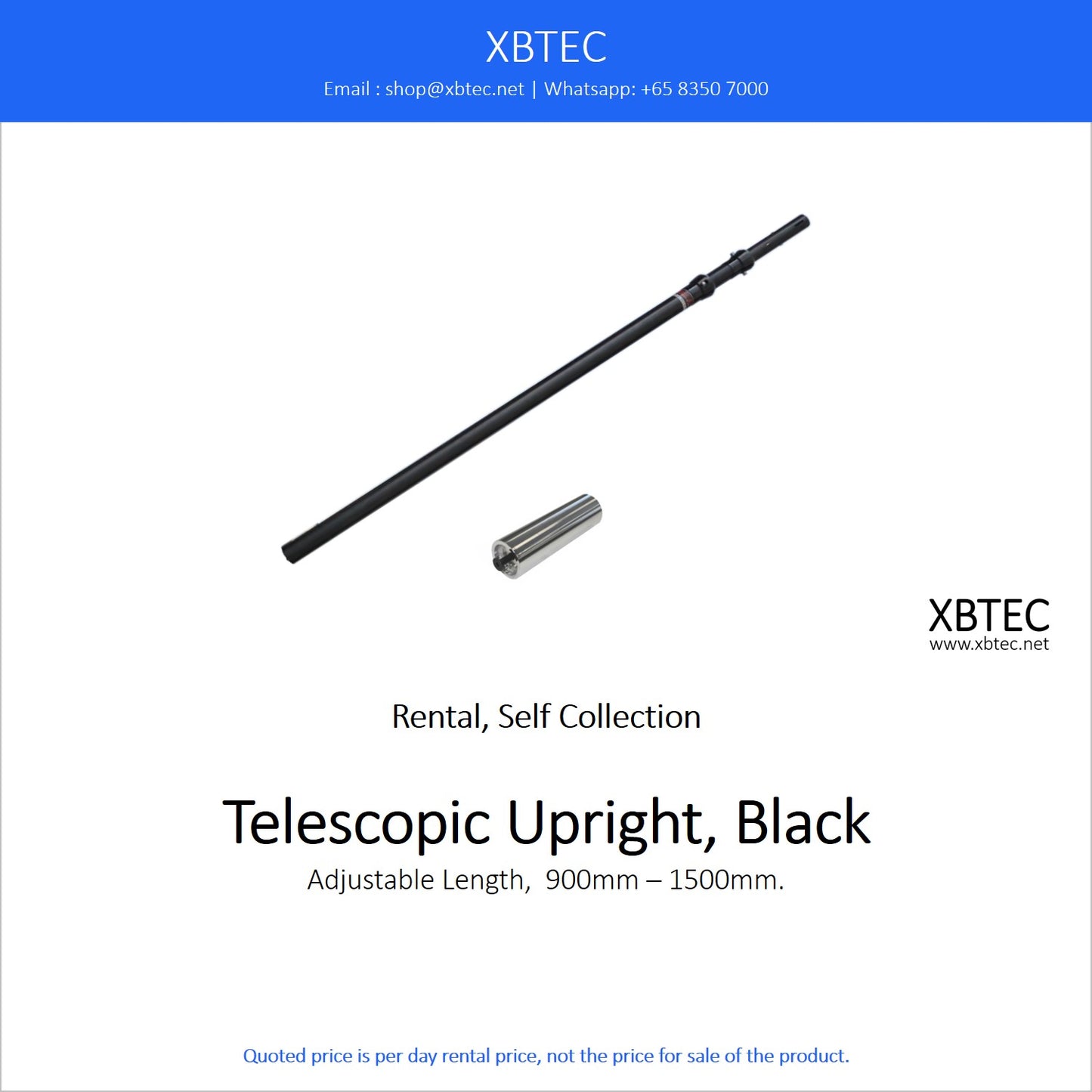 (Rental, Self Collection) Pipe & Drape, Telescopic Upright, Black, 900mm - 1500mm