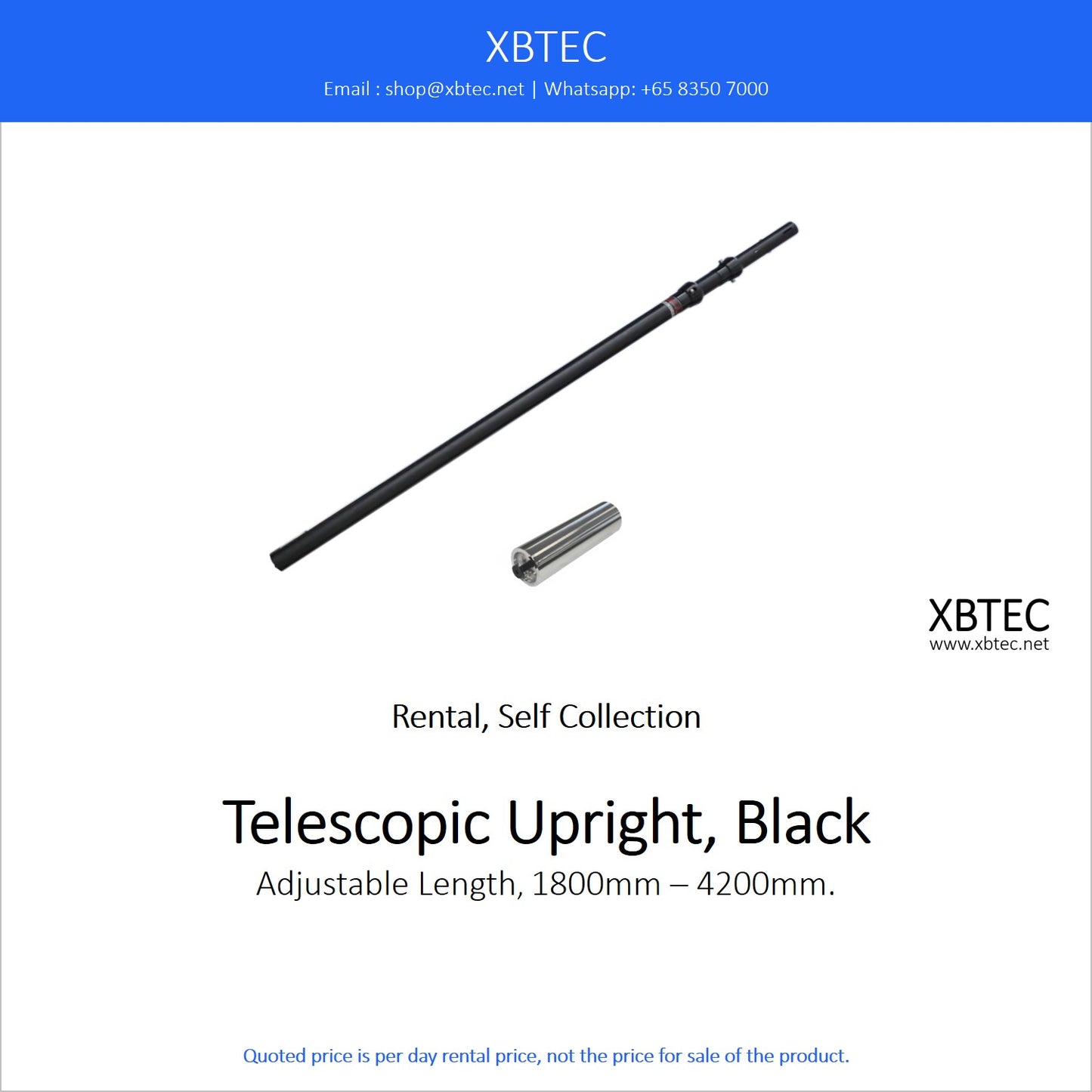 (Rental, Self Collection) Pipe & Drape, Telescopic Upright, Black, 1800mm - 4200mm